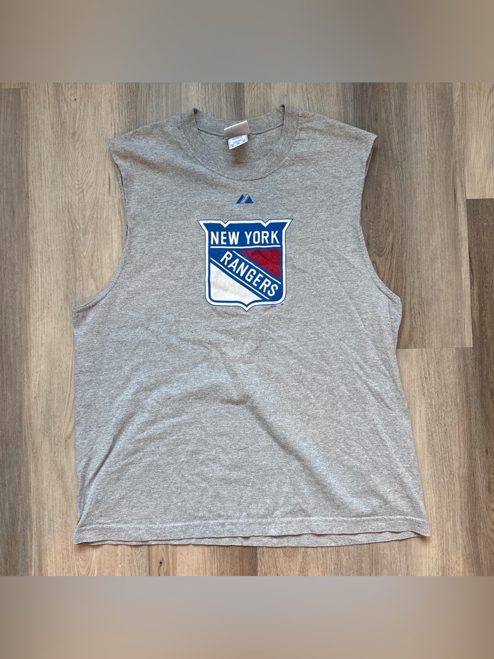 VTG Y2K New York Rangers Majestic Hockey Sleeveless Gray T-Shirt Mens Size XL